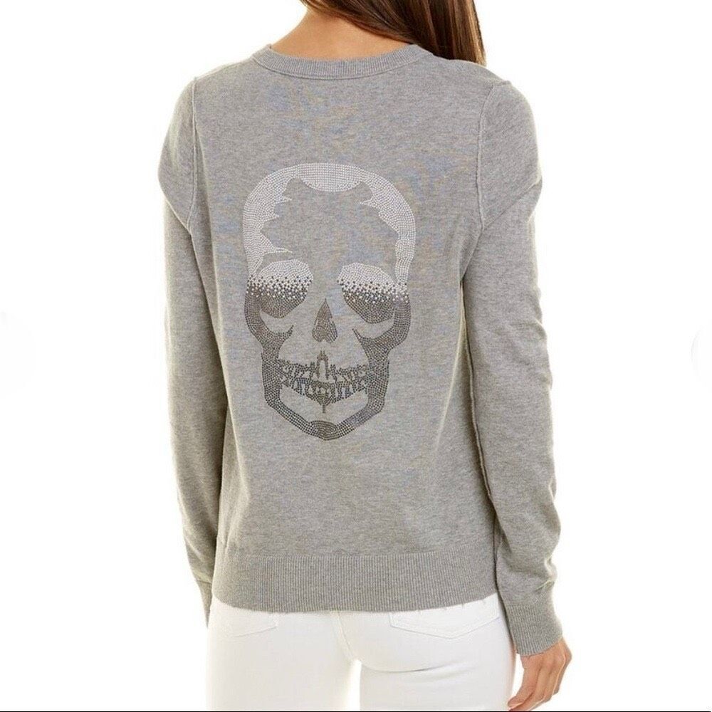 Zadig & Voltaire Miss Skull Degrade Studs Sweater Gray Cotton Knit Size S
